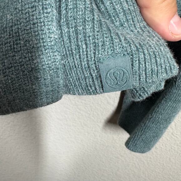 Lululemon 4 Crew Neck Sweater Green Merino Wool Cotton Blend Ribbed Long Sleeves - Picture 8 of 8